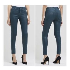 AG Adriano Goldschmied The Farrah High Rise Skinny Teal Leatherette Jeans Sz 24R
